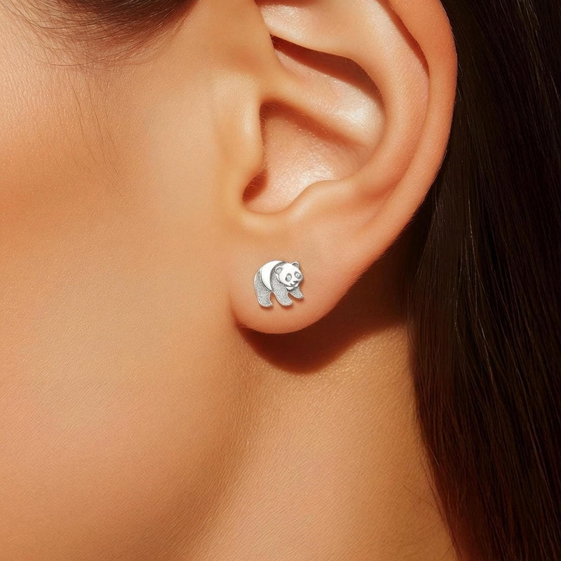 Pair of tiny flat panda face stud earrings in polished gold (8 of 8)