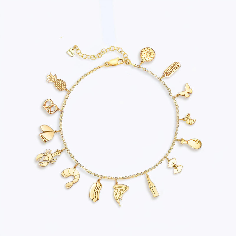 Fine gold chain bracelet with several small Greek letter and symbol charms (7 of 13)