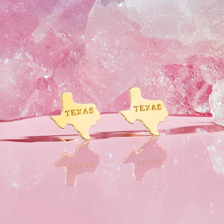 Pair of small gold stud earrings shaped like the state of Texas. (2 of 9)