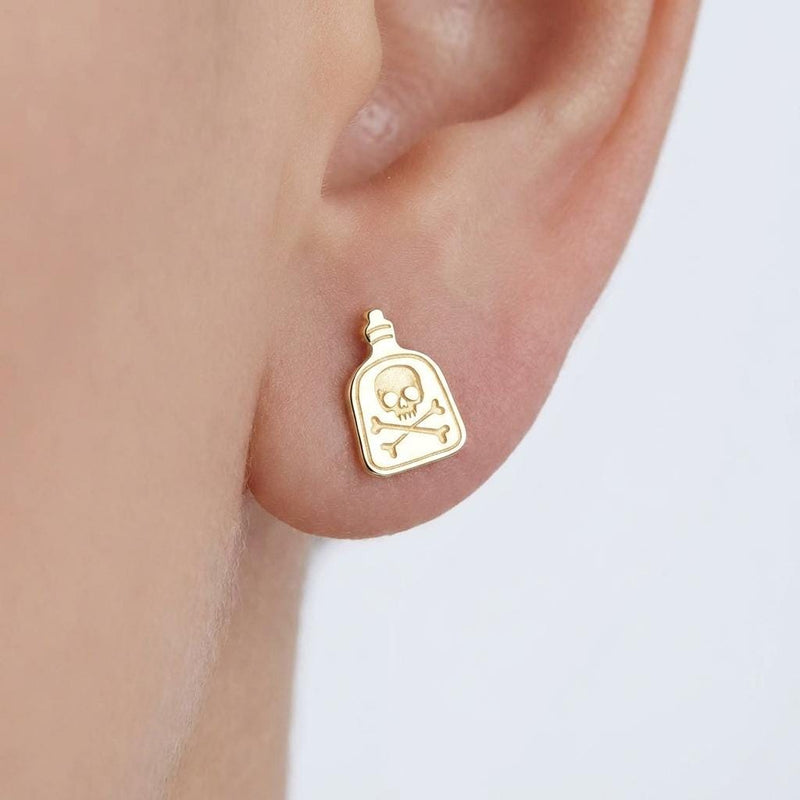 Pair of small gold apothecary poison bottle stud earrings with corked tops. (2 of 9)