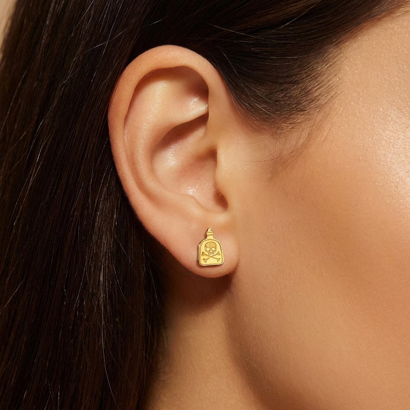 Pair of small gold apothecary poison bottle stud earrings with corked tops. (3 of 9)