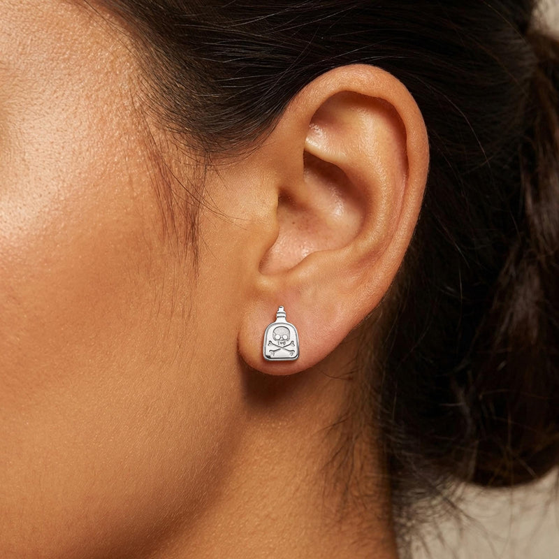 Pair of small gold apothecary poison bottle stud earrings with corked tops. (4 of 9)