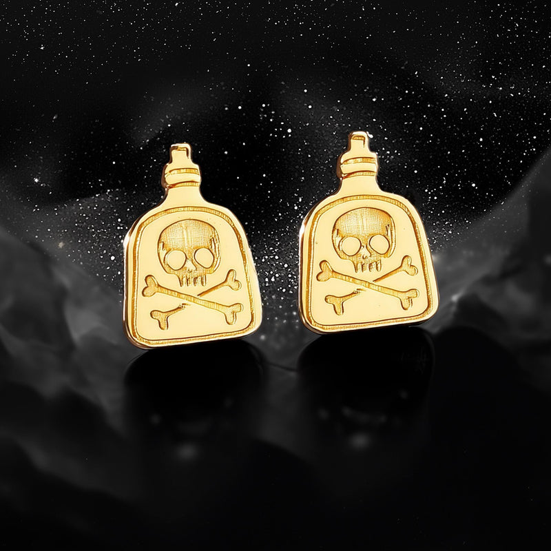 Pair of small gold apothecary poison bottle stud earrings with corked tops. (6 of 9)