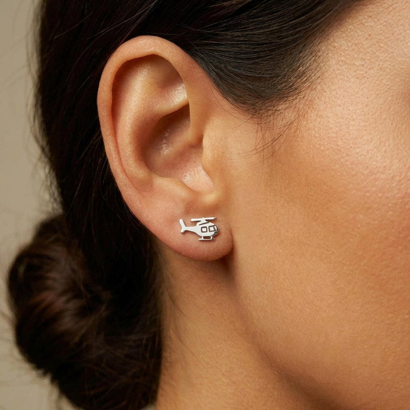 Pair of small gold helicopter stud earrings with visible rotors and skids (5 of 10)