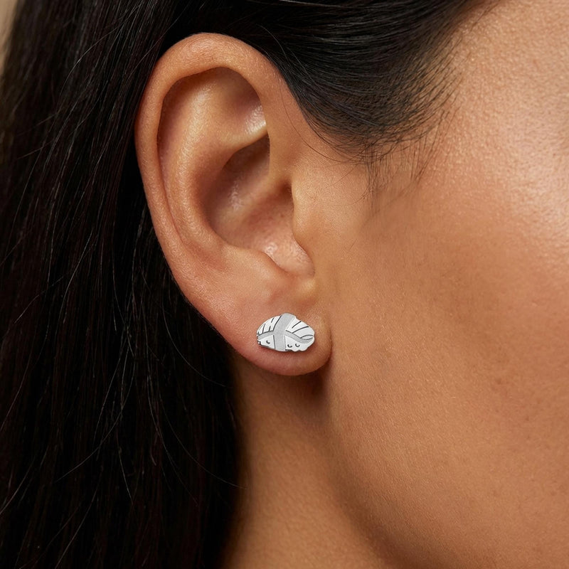 Pair of gold nigiri sushi stud earrings with rice base and fish slice on top (3 of 9)
