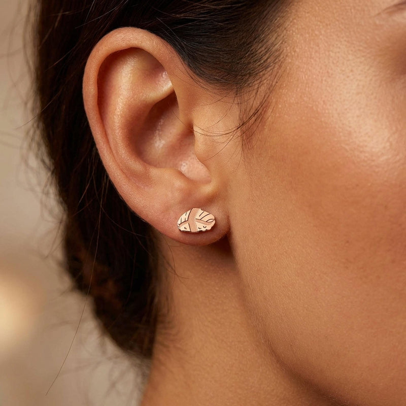 Pair of gold nigiri sushi stud earrings with rice base and fish slice on top (6 of 9)