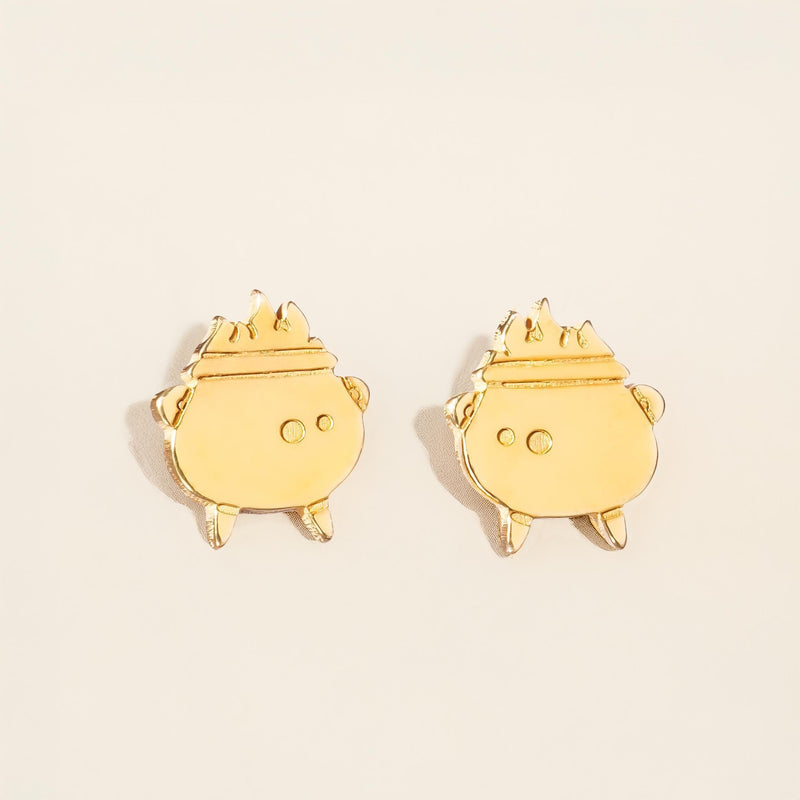Pair of small gold witch cauldron stud earrings with a curved handle (2 of 7)