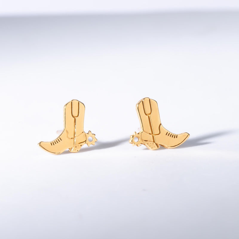 Tiny gold cowboy boot stud earrings with stitch detail on the shaft (5 of 10)