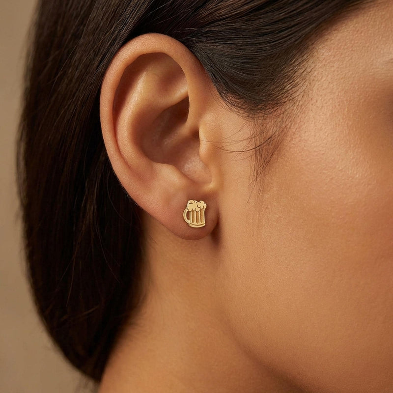 Pair of tiny gold beer mug stud earrings with foam tops (13 of 15)