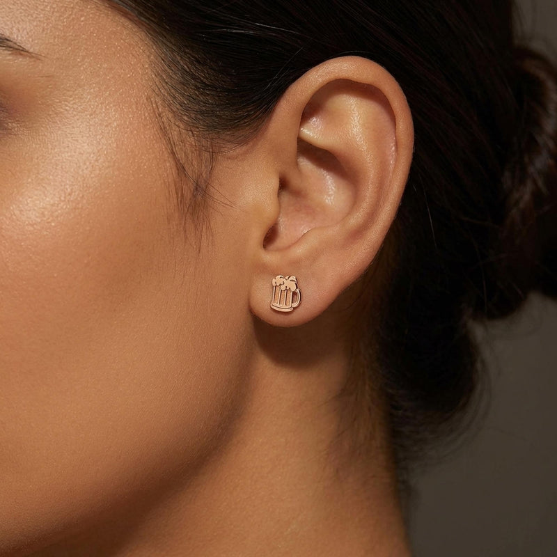 Pair of tiny gold beer mug stud earrings with foam tops (14 of 15)