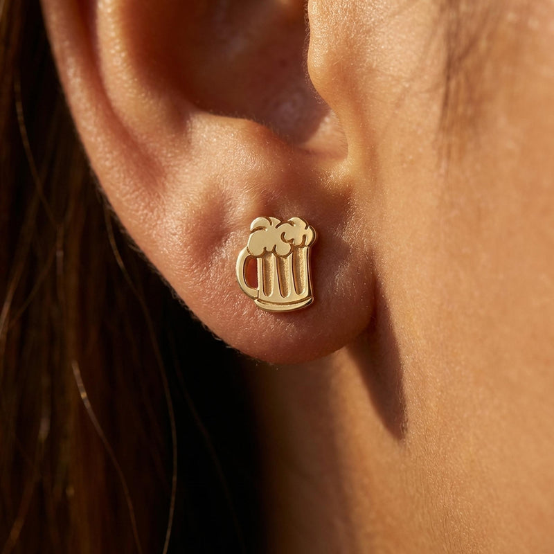 Pair of tiny gold beer mug stud earrings with foam tops (15 of 15)