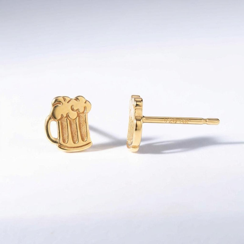 Pair of tiny gold beer mug stud earrings with foam tops (2 of 15)