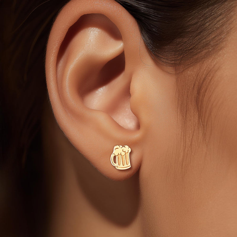 Pair of tiny gold beer mug stud earrings with foam tops (3 of 15)