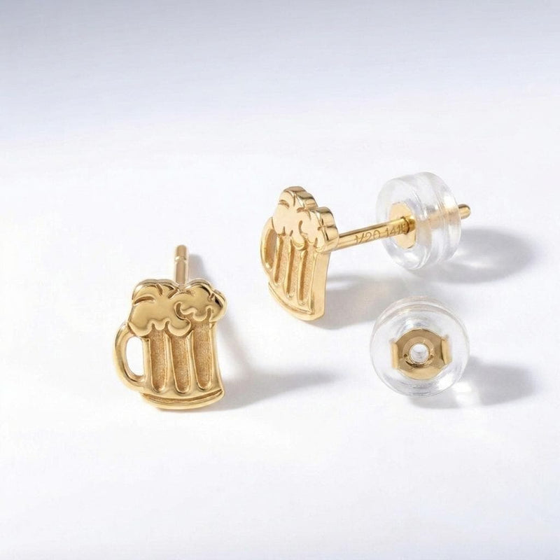 Pair of tiny gold beer mug stud earrings with foam tops (4 of 15)