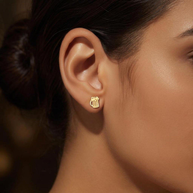 Pair of tiny gold beer mug stud earrings with foam tops (5 of 15)