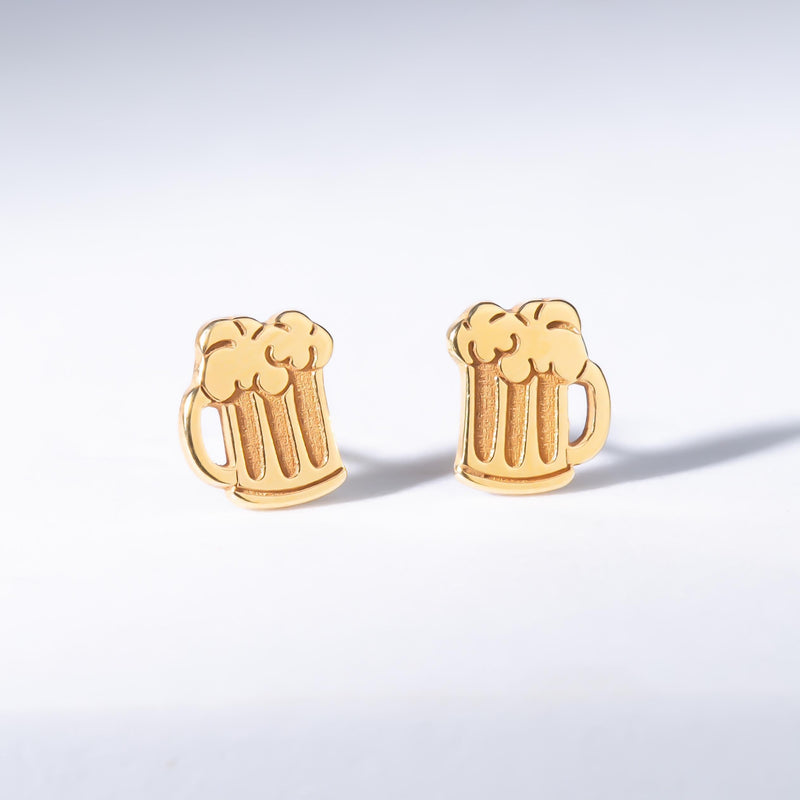Pair of tiny gold beer mug stud earrings with foam tops (6 of 15)