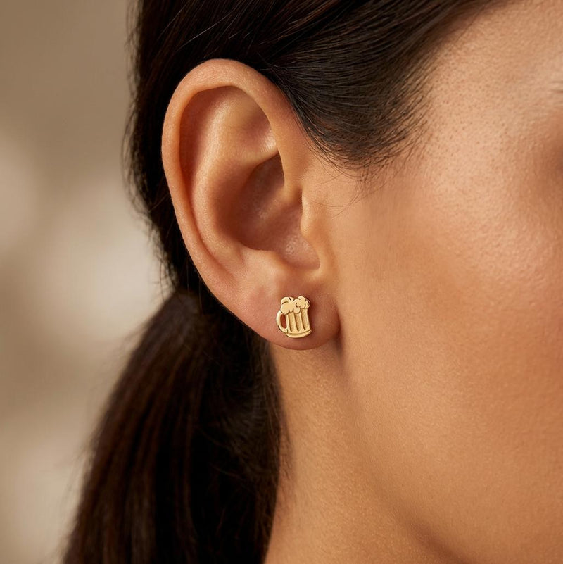 Pair of tiny gold beer mug stud earrings with foam tops (7 of 15)