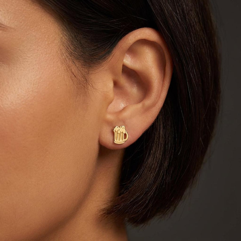 Pair of tiny gold beer mug stud earrings with foam tops (9 of 15)