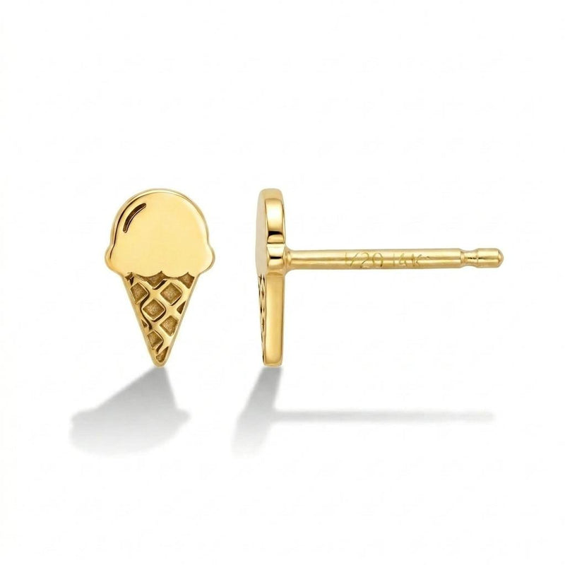 Pair of gold ice cream cone stud earrings with two scoops