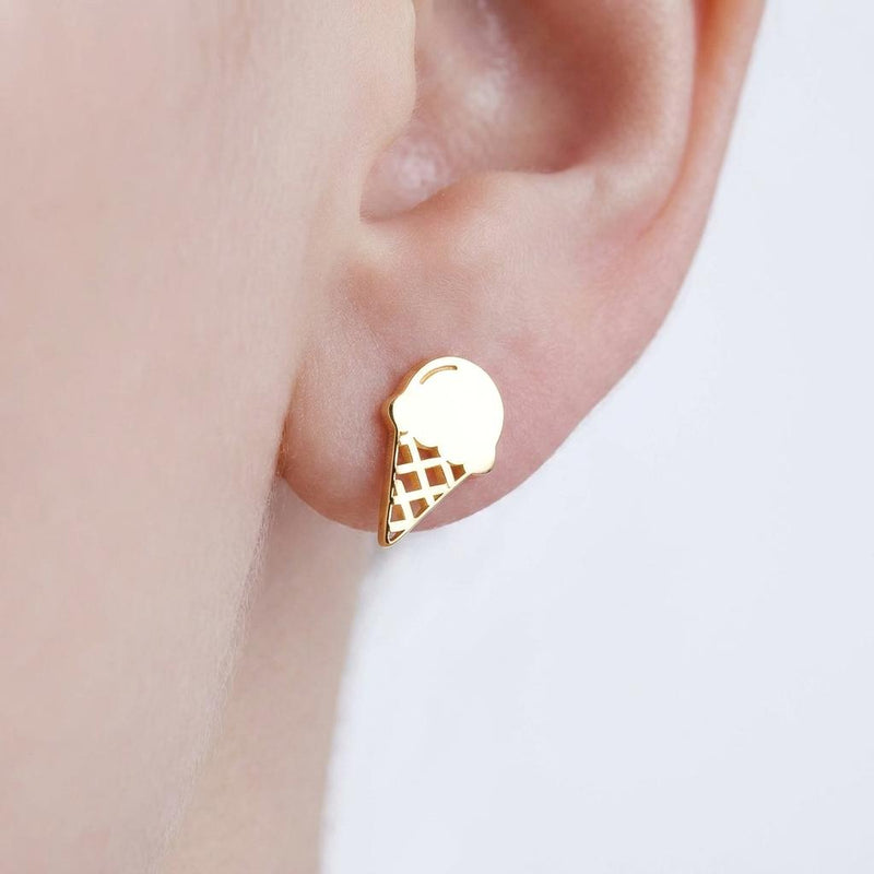 Pair of gold ice cream cone stud earrings with two scoops (2 of 7)