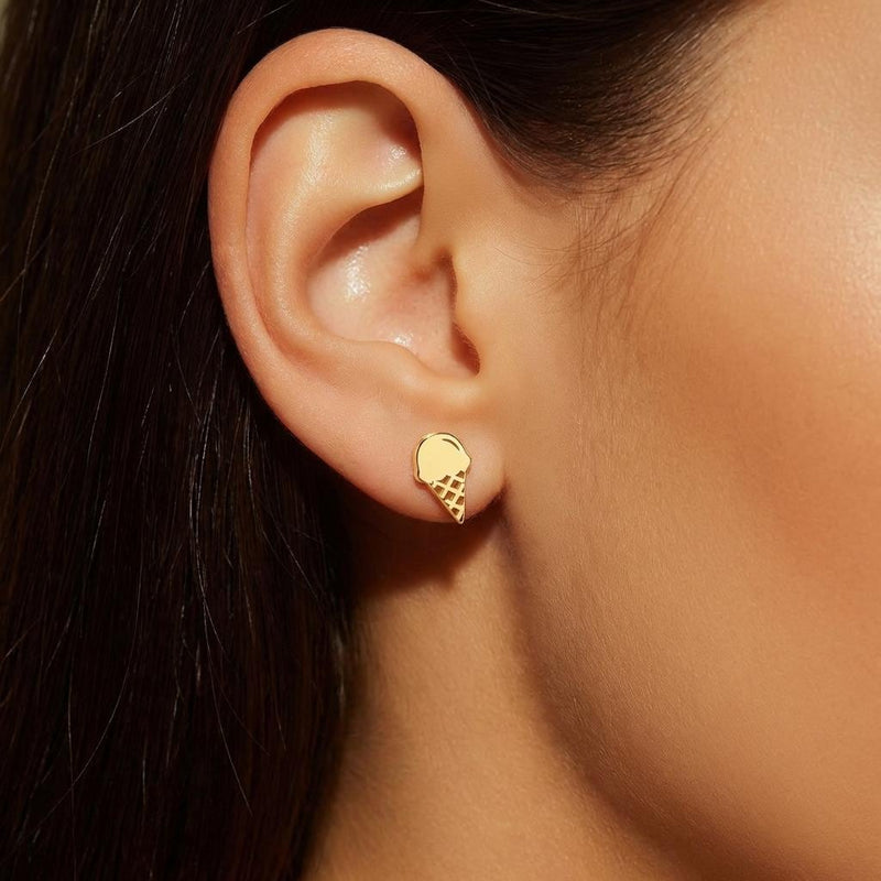 Pair of gold ice cream cone stud earrings with two scoops (3 of 7)