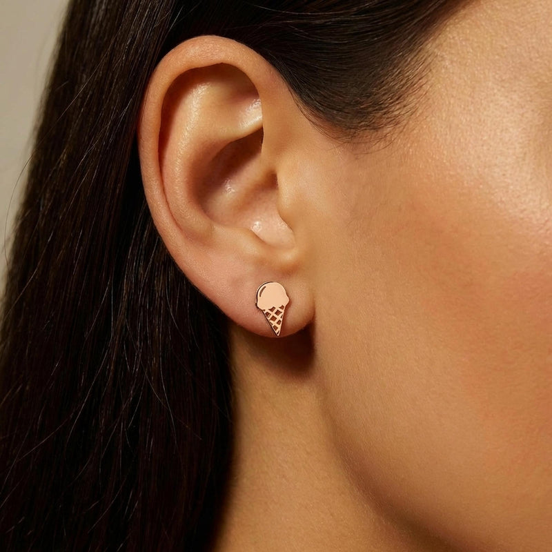 Pair of gold ice cream cone stud earrings with two scoops (7 of 7)