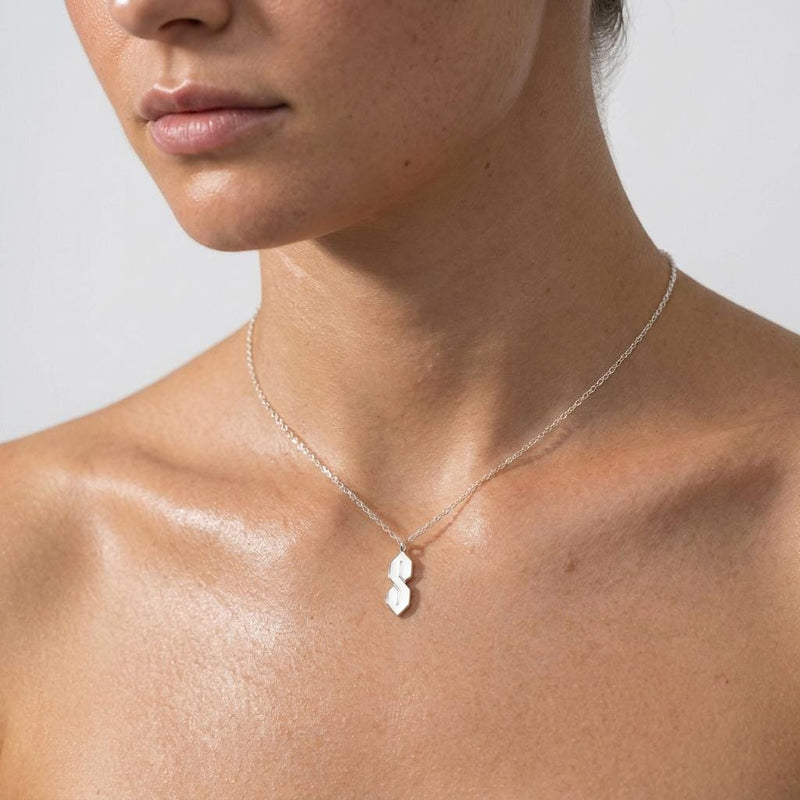 Fine gold chain necklace with an angular geometric S shaped pendant (4 of 10)