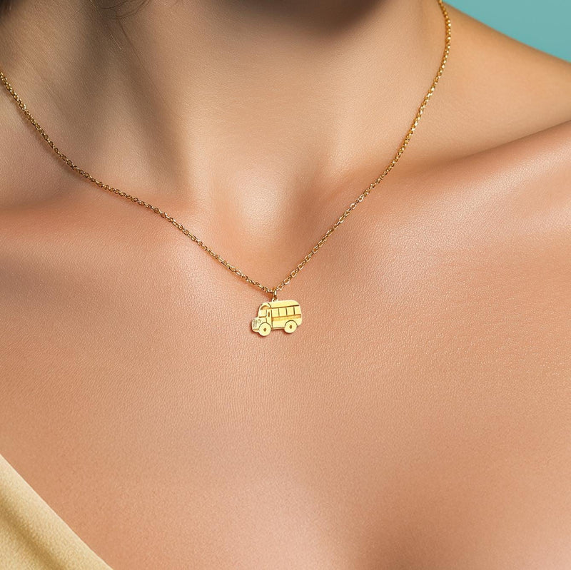 Small school bus pendant on a delicate gold chain necklace (5 of 13)