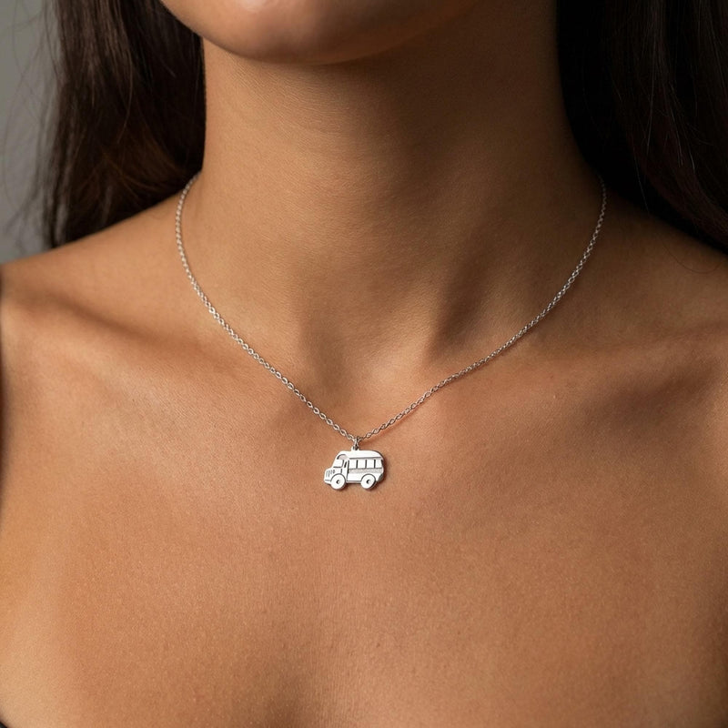 Small school bus pendant on a delicate gold chain necklace (7 of 13)