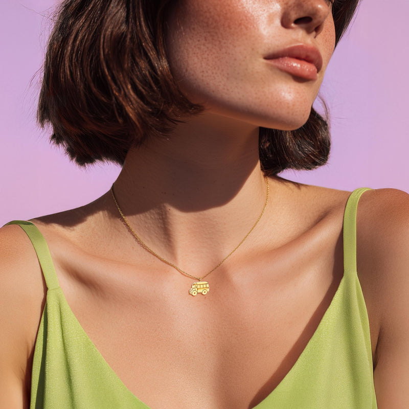 Small school bus pendant on a delicate gold chain necklace (9 of 13)