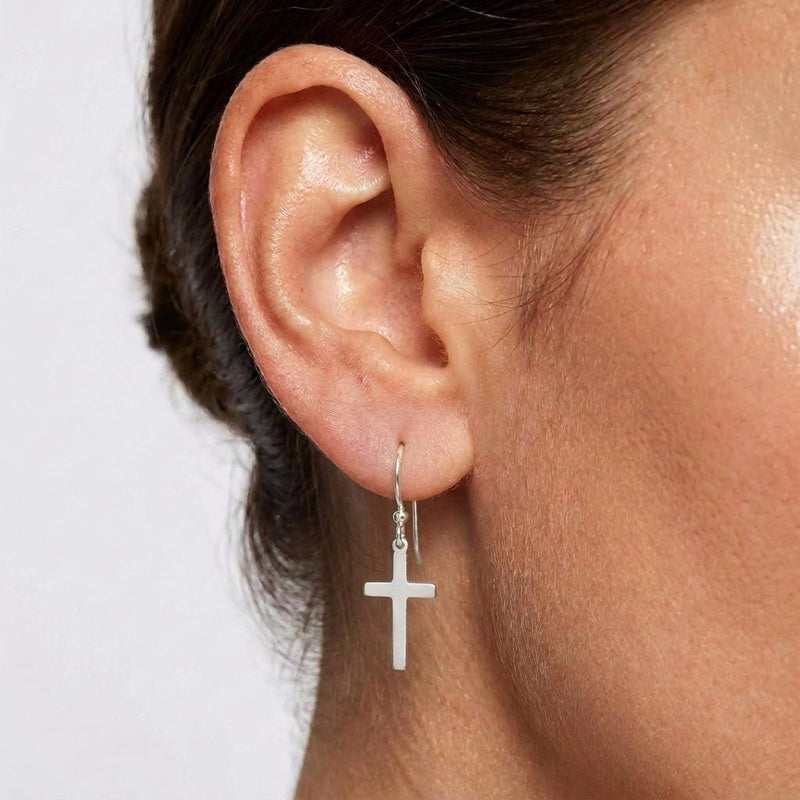 Pair of simple upright cross stud earrings in polished gold (5 of 10)