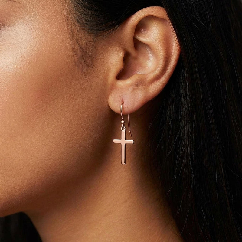 Pair of simple upright cross stud earrings in polished gold (6 of 10)