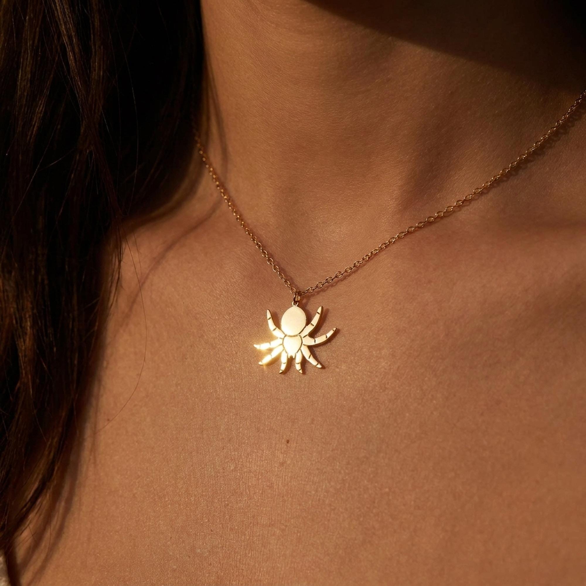 Short gold chain choker with a tiny tarantula charm sitting at the front (2 of 6)