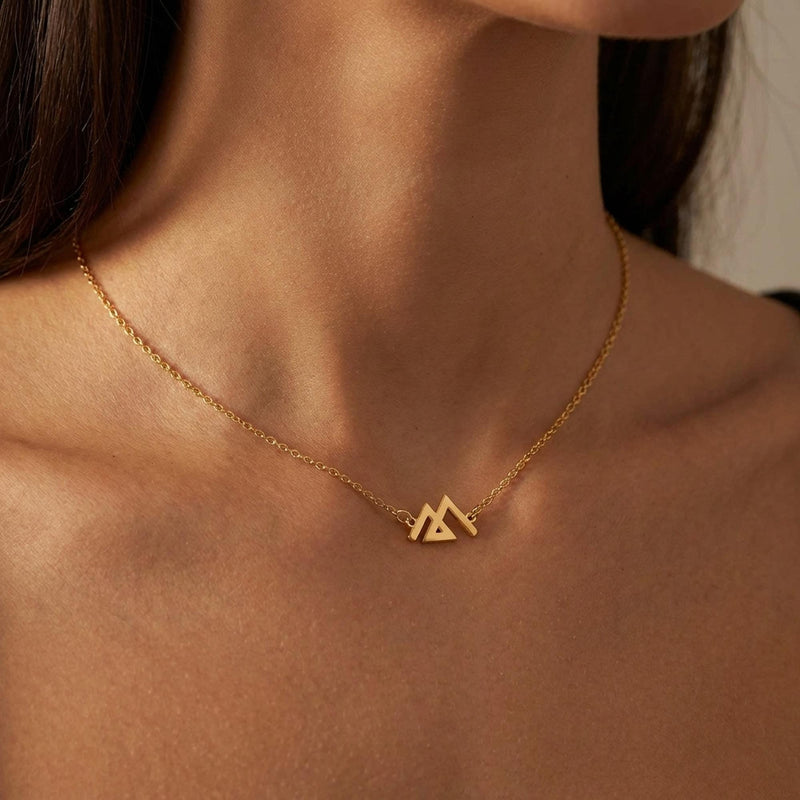 Angular three peak mountain pendant on a fine gold cable chain (3 of 7)