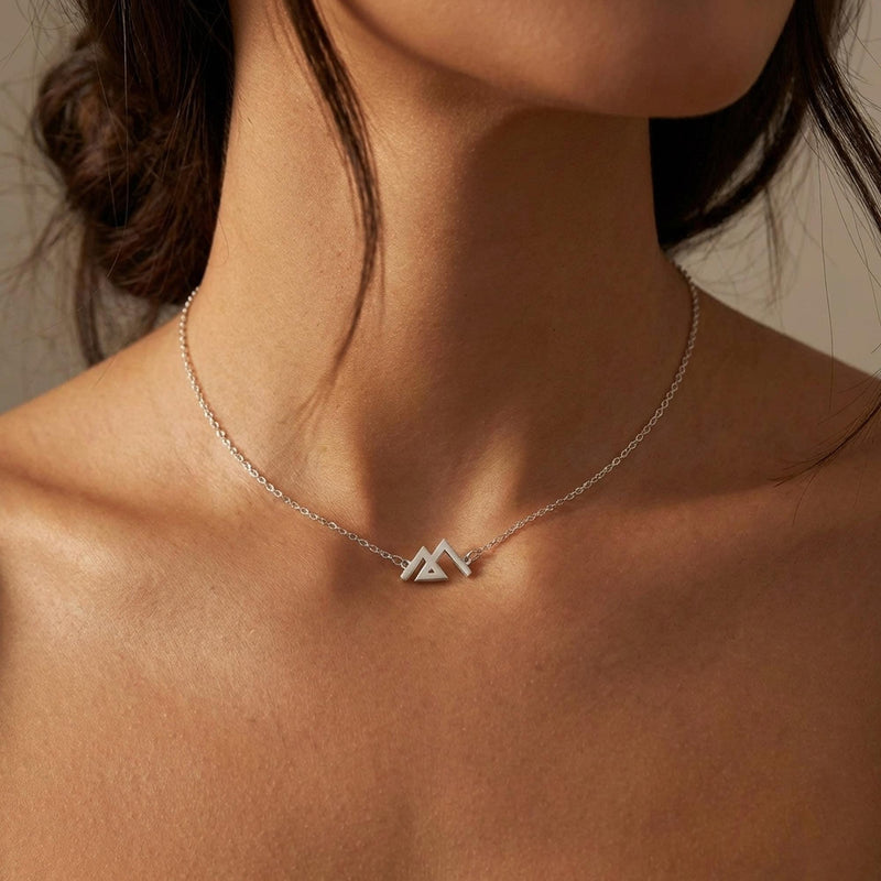 Angular three peak mountain pendant on a fine gold cable chain (4 of 7)