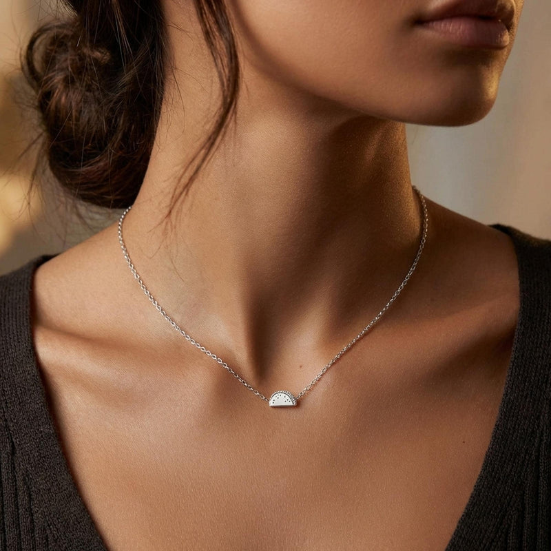 Tiny gold taco pendant on a fine cable chain, shown flat (3 of 5)