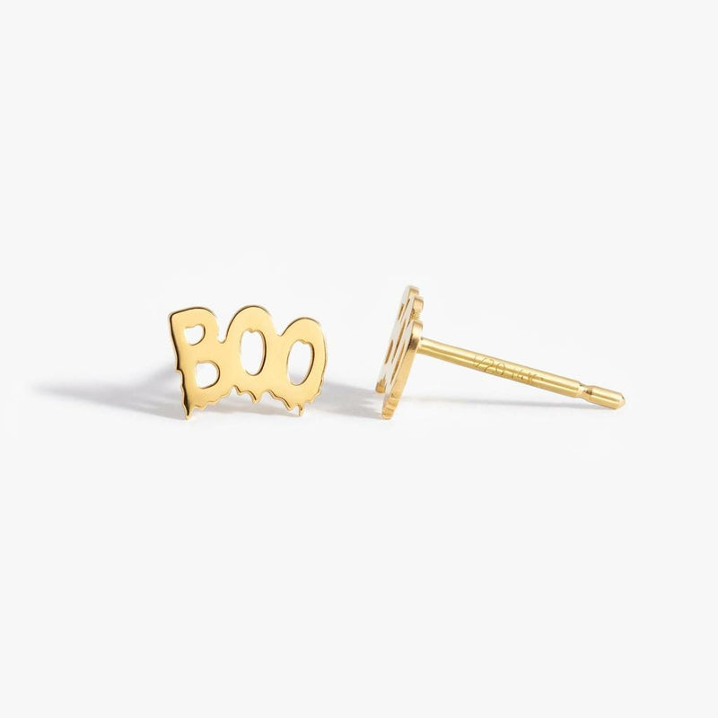 Pair of stud earrings spelling boo in rounded letters, in gold