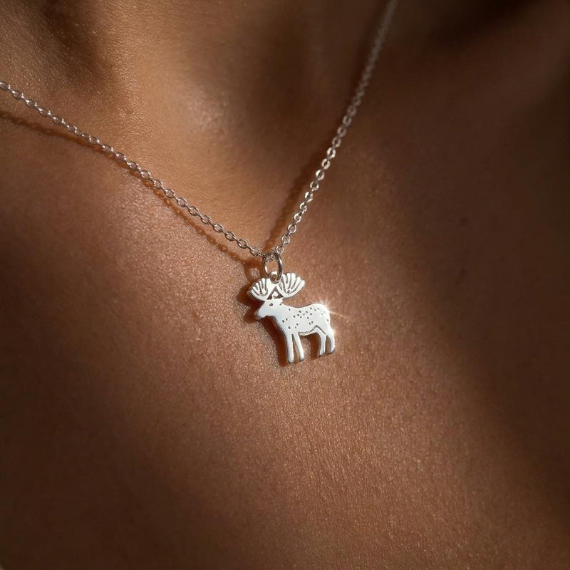 Dainty gold moose pendant with broad antlers on a fine chain (4 of 10)
