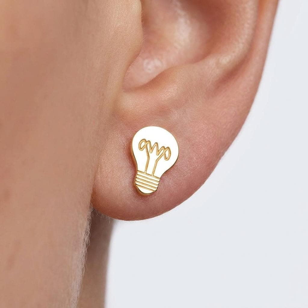 Pair of small gold light bulb stud earrings with threaded bases