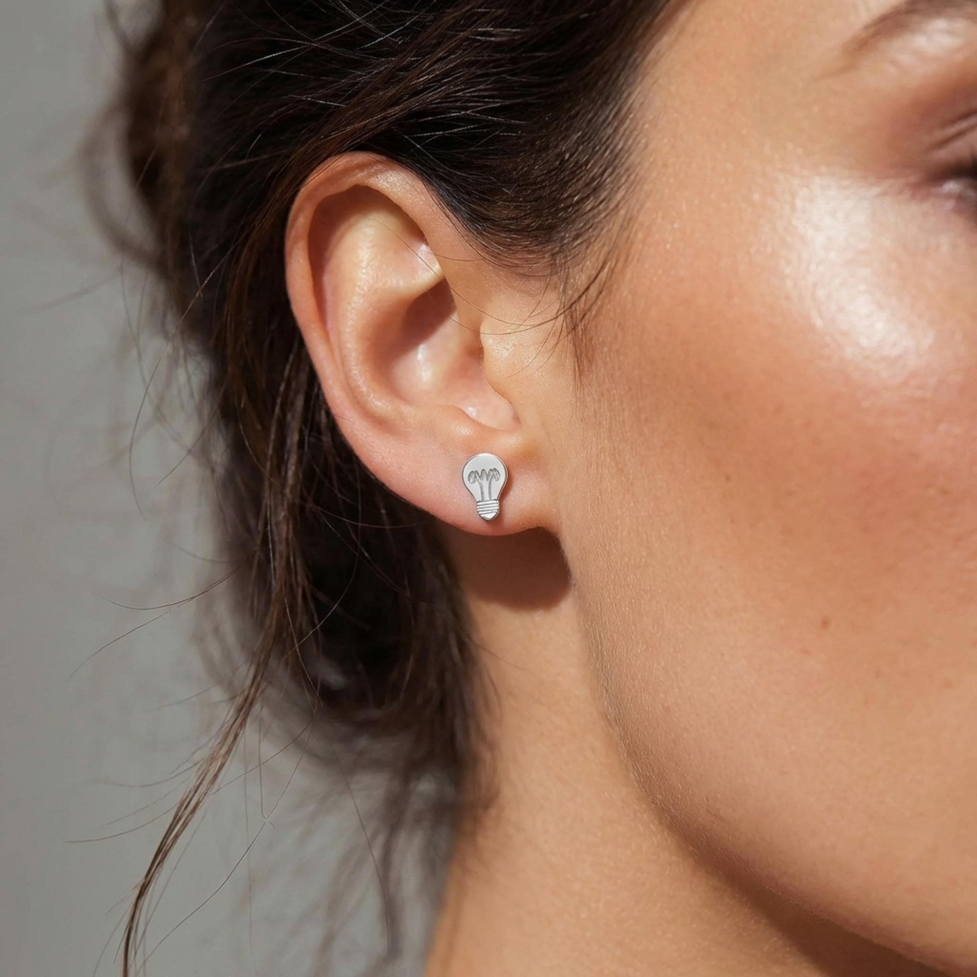 Pair of small gold light bulb stud earrings with threaded bases (2 of 9)
