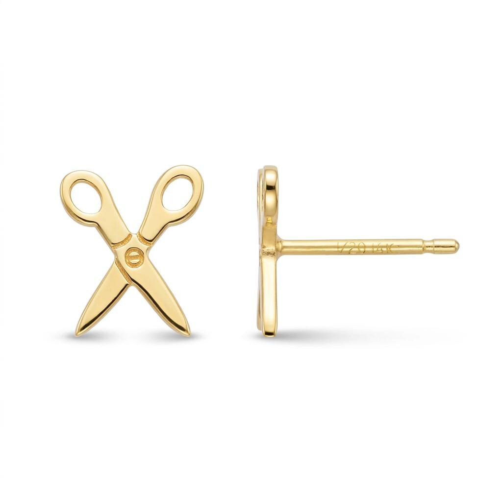 Pair of tiny gold scissor stud earrings with open handles