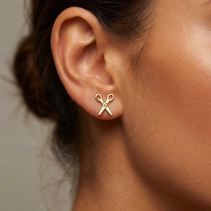 Pair of tiny gold scissor stud earrings with open handles (2 of 12)