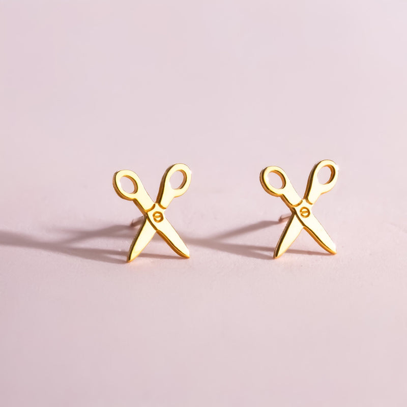 Pair of tiny gold scissor stud earrings with open handles (3 of 12)