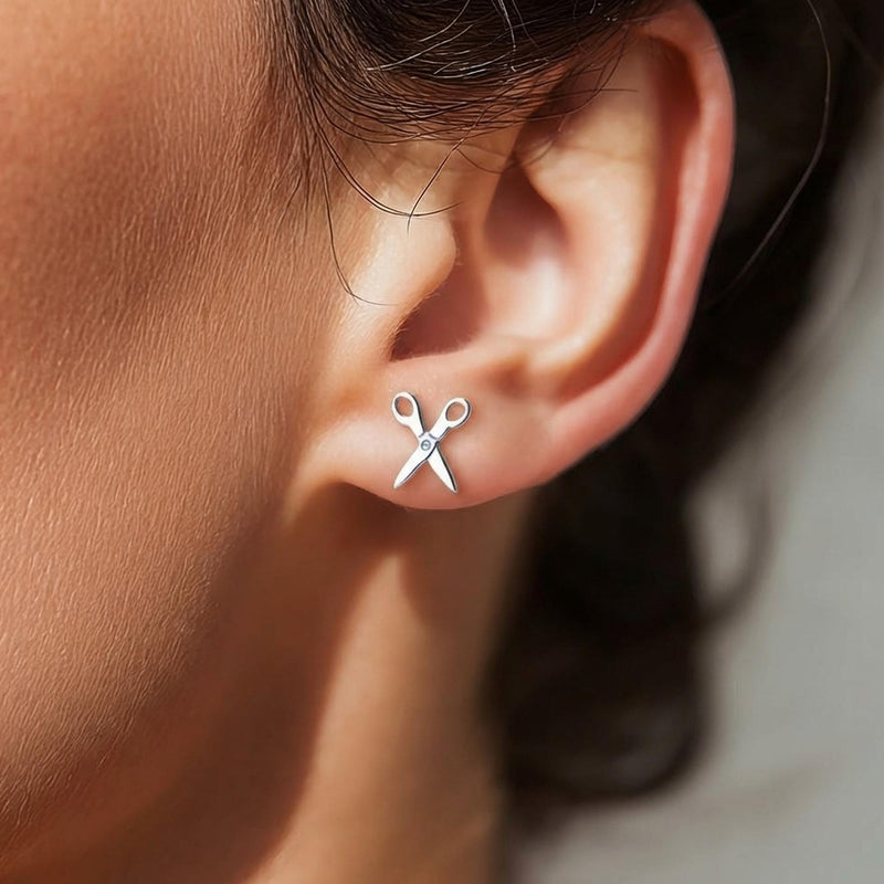 Pair of tiny gold scissor stud earrings with open handles (4 of 12)