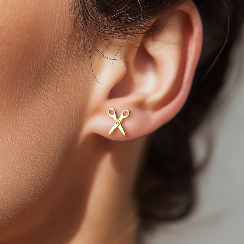 Pair of tiny gold scissor stud earrings with open handles (5 of 12)