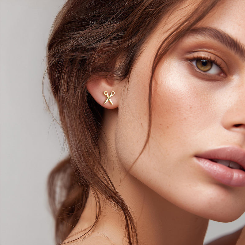 Pair of tiny gold scissor stud earrings with open handles (8 of 12)