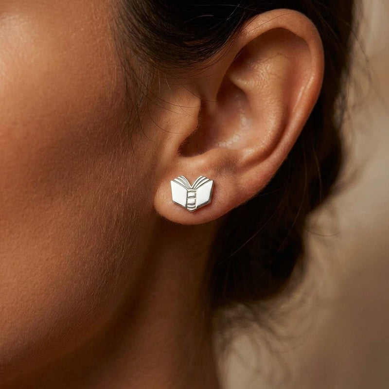Pair of small gold open book stud earrings with split pages (4 of 12)