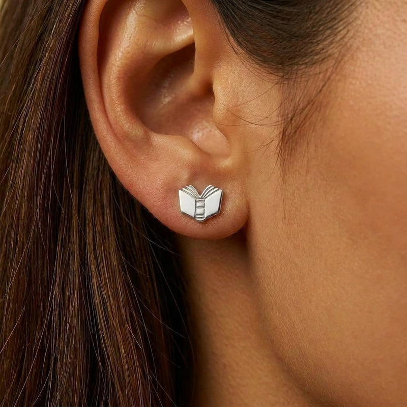 Pair of small gold open book stud earrings with split pages (5 of 12)