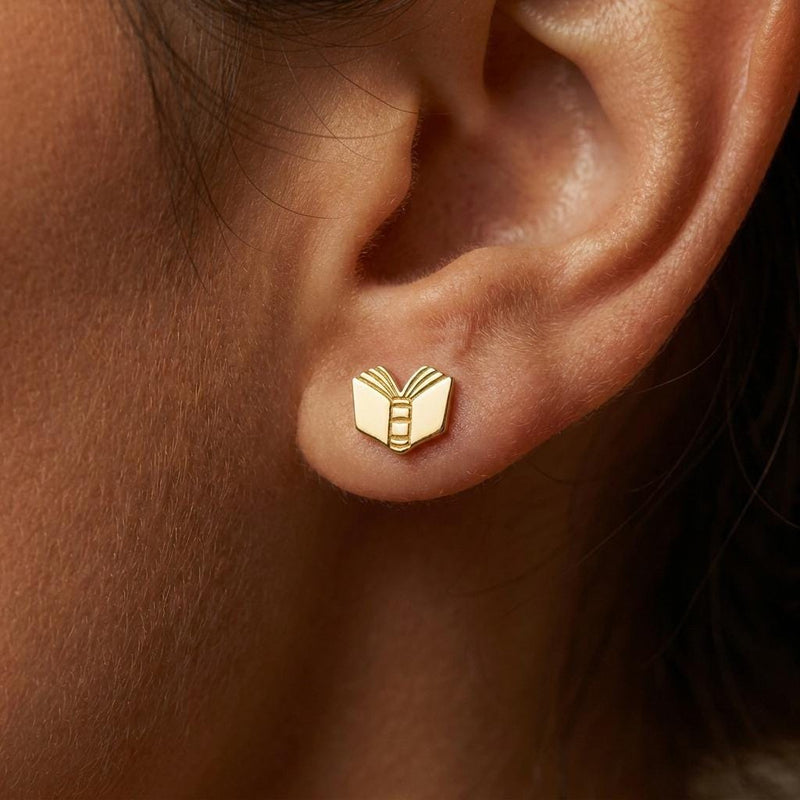 Pair of small gold open book stud earrings with split pages (8 of 12)