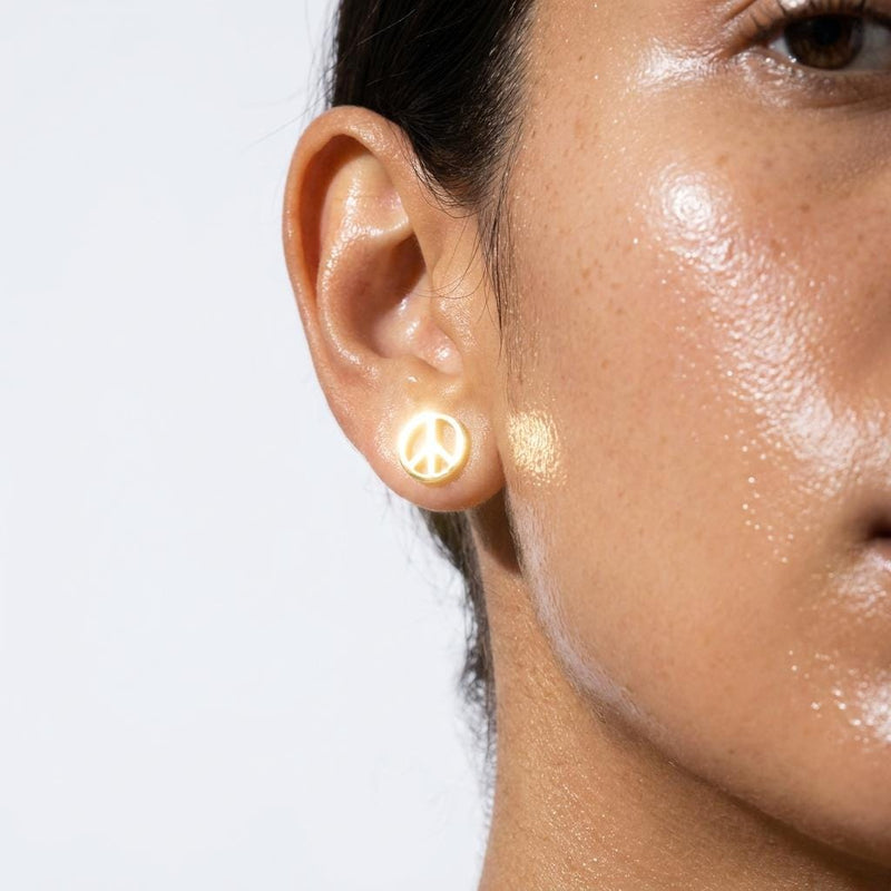 Pair of small round gold peace sign stud earrings (3 of 11)